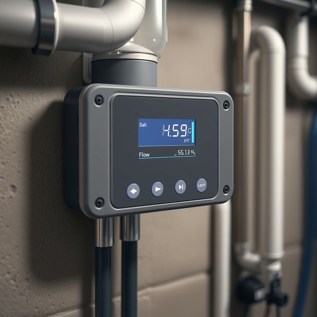 A close-up photorealistic photo of the Aquasure Harmony Series digital control panel mount