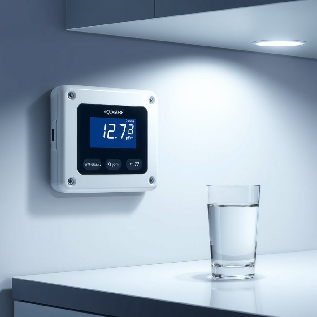 A clean photorealistic illustration of the Aquasure Harmony Series display module mounted