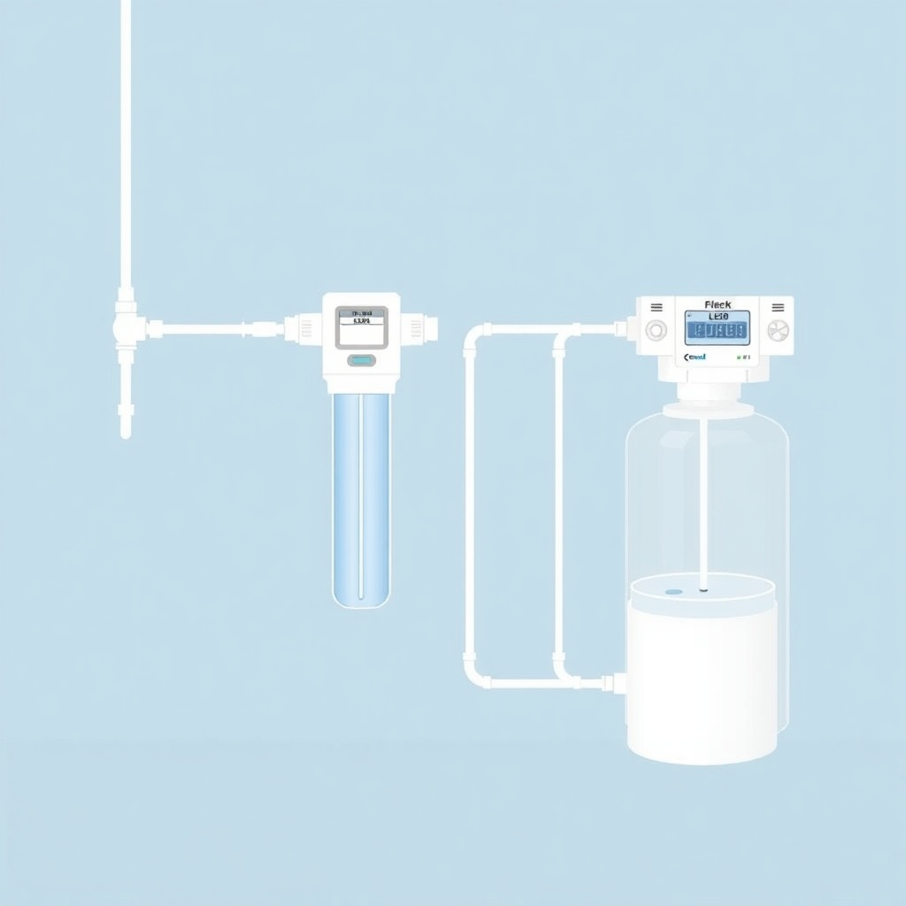 Illustration of a Fleck 5600SXT connected to a household plumbing diagram