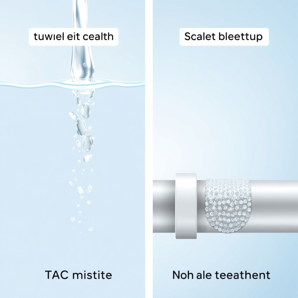 Simple two-panel illustration: left side shows crystal-clear water flowing through TAC med