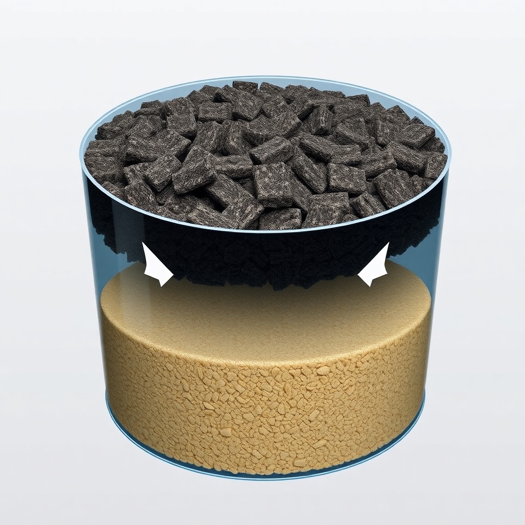 A cutaway diagram showing a cylindrical media tank with dark